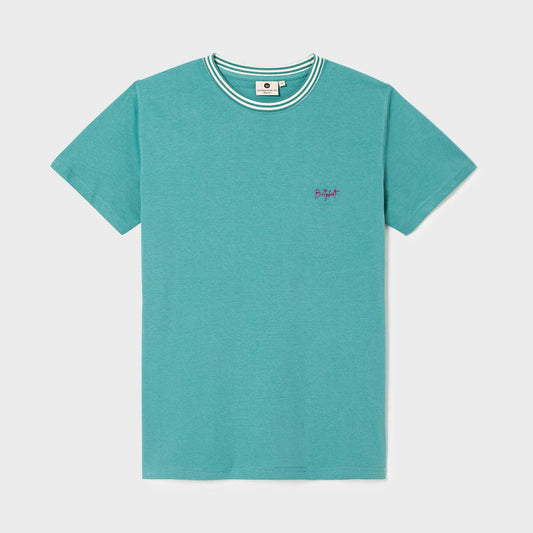 T-shirt vintage verde in cotone biologico con logo ricamato