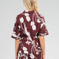 Camicia Kavy bordeaux a stampa floreale con nodo laterale