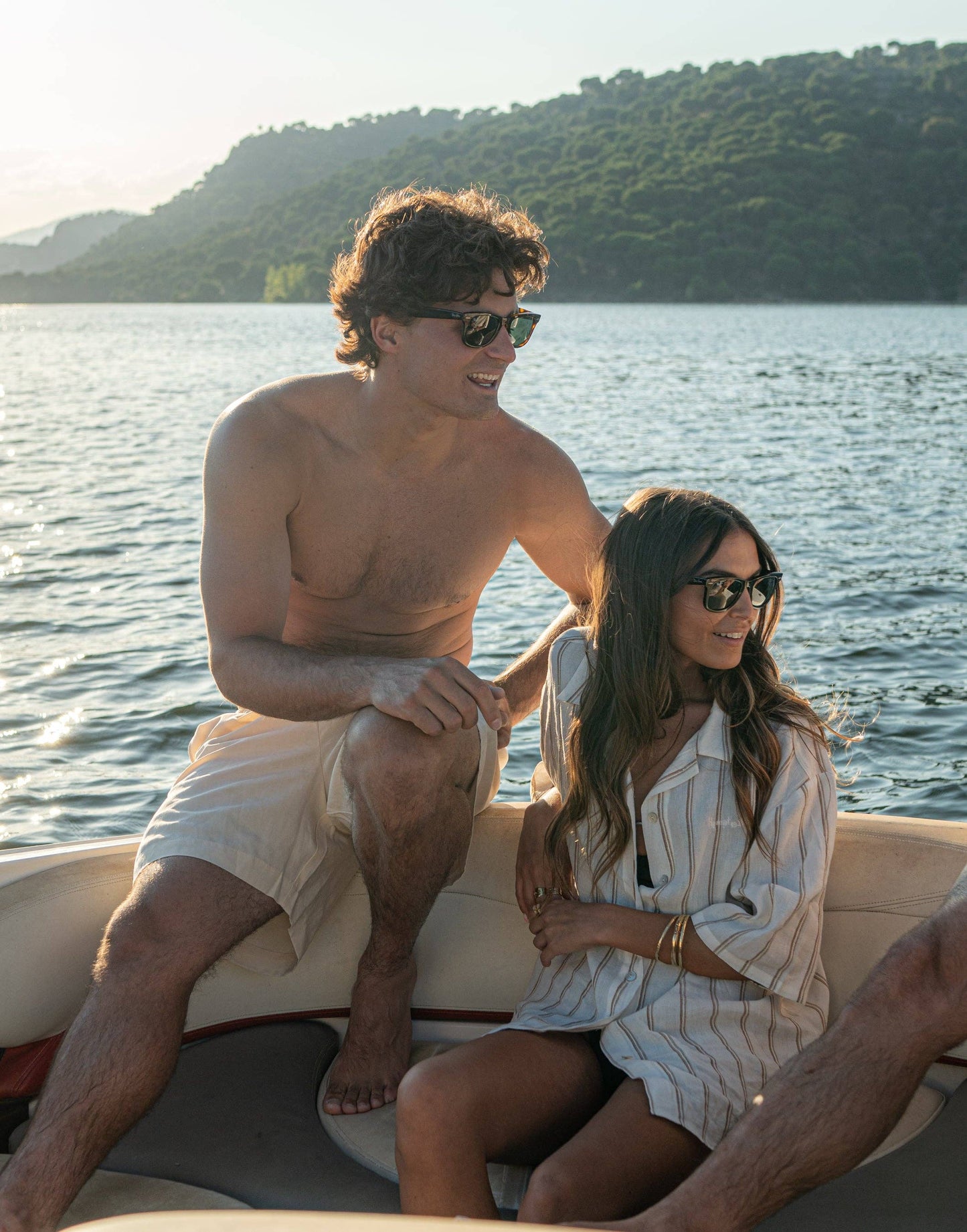 Pantaloni in lino a righe con coulisse