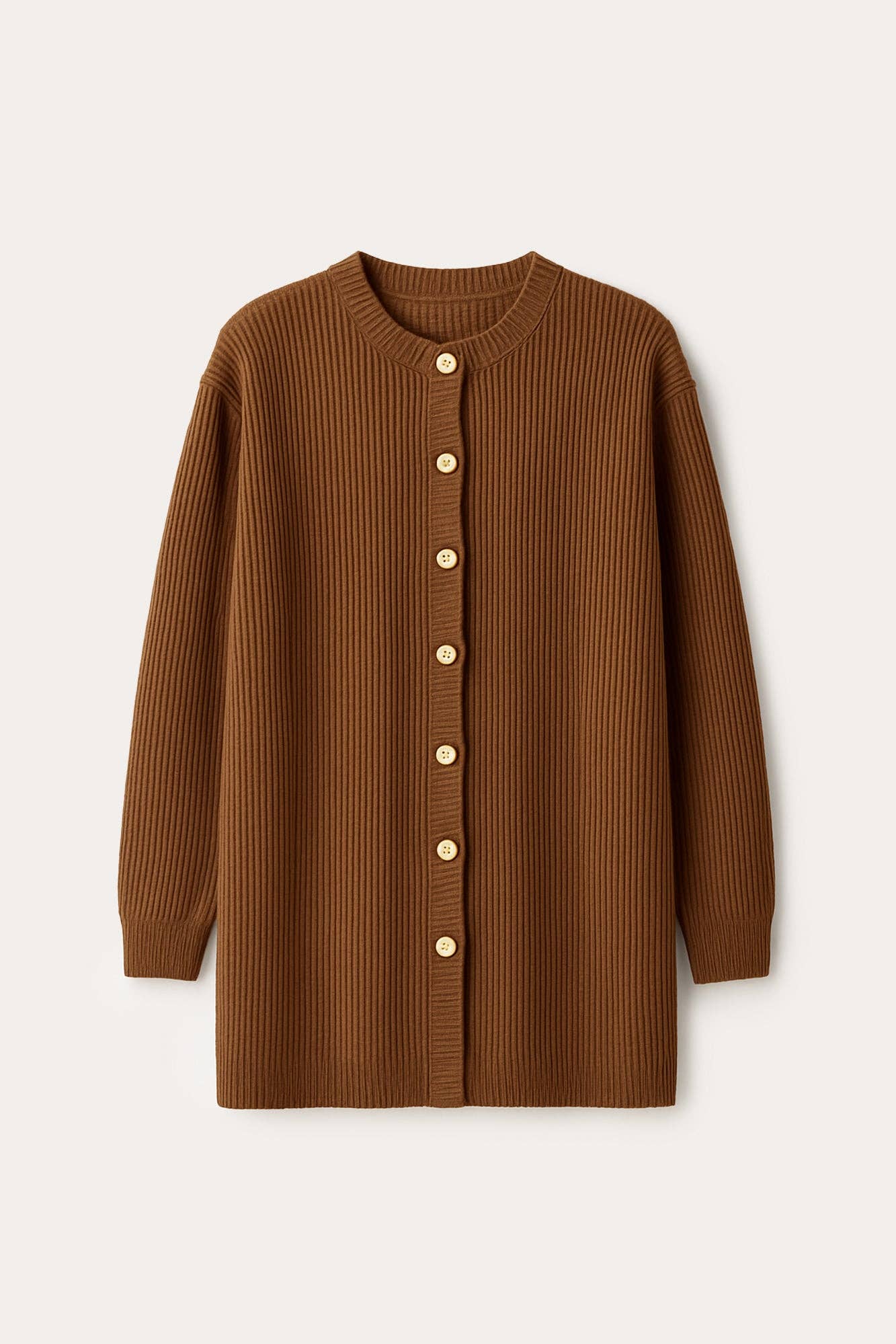 Cardigan lungo marrone con bottoni dorati