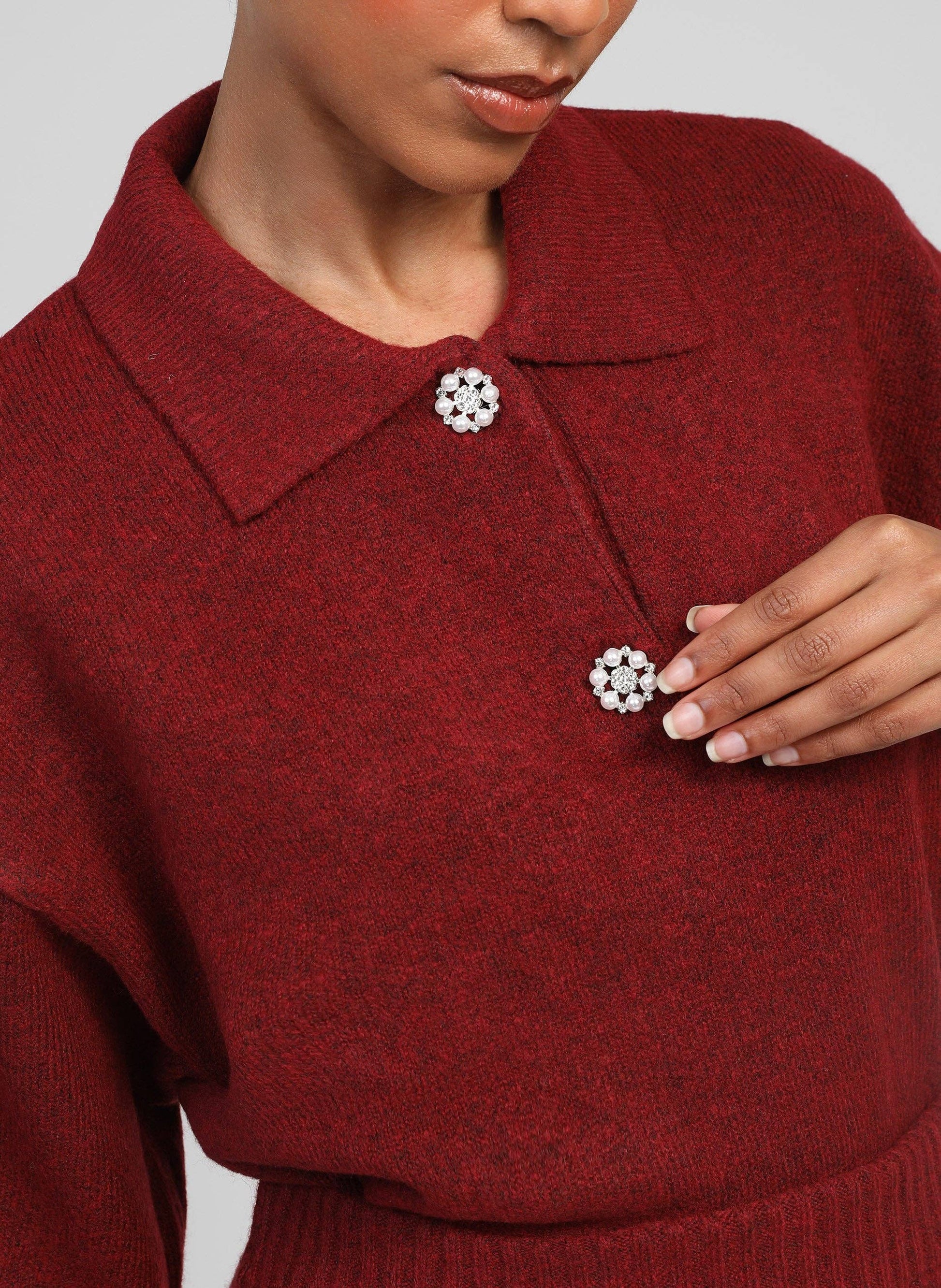 Maglione Norea color lampone con collo polo