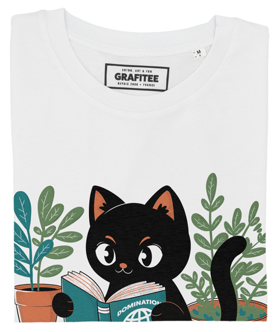T-shirt unisex in cotone biologico con gatto che legge
