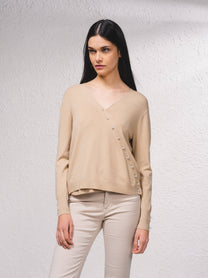 Maglione cache-cœur in maglia fine con perle