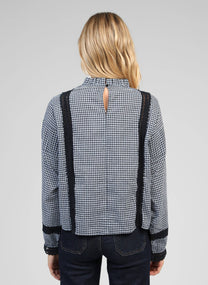Camicia Saminay a quadri con pizzo e collo alto