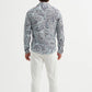 Camicia slim fit elasticizzata blu con stampa paisley