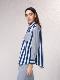 Tunica a righe in cotone con colletto a camicia