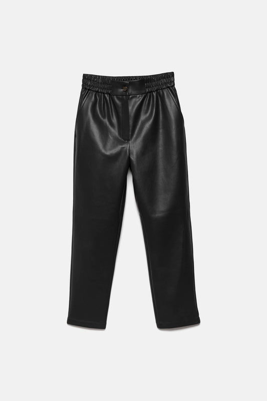 Pantaloni in finta pelle a vita elasticizzata