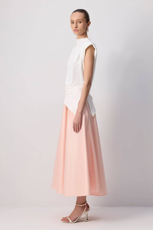 Gonna lunga in satin a vita alta rosa baby