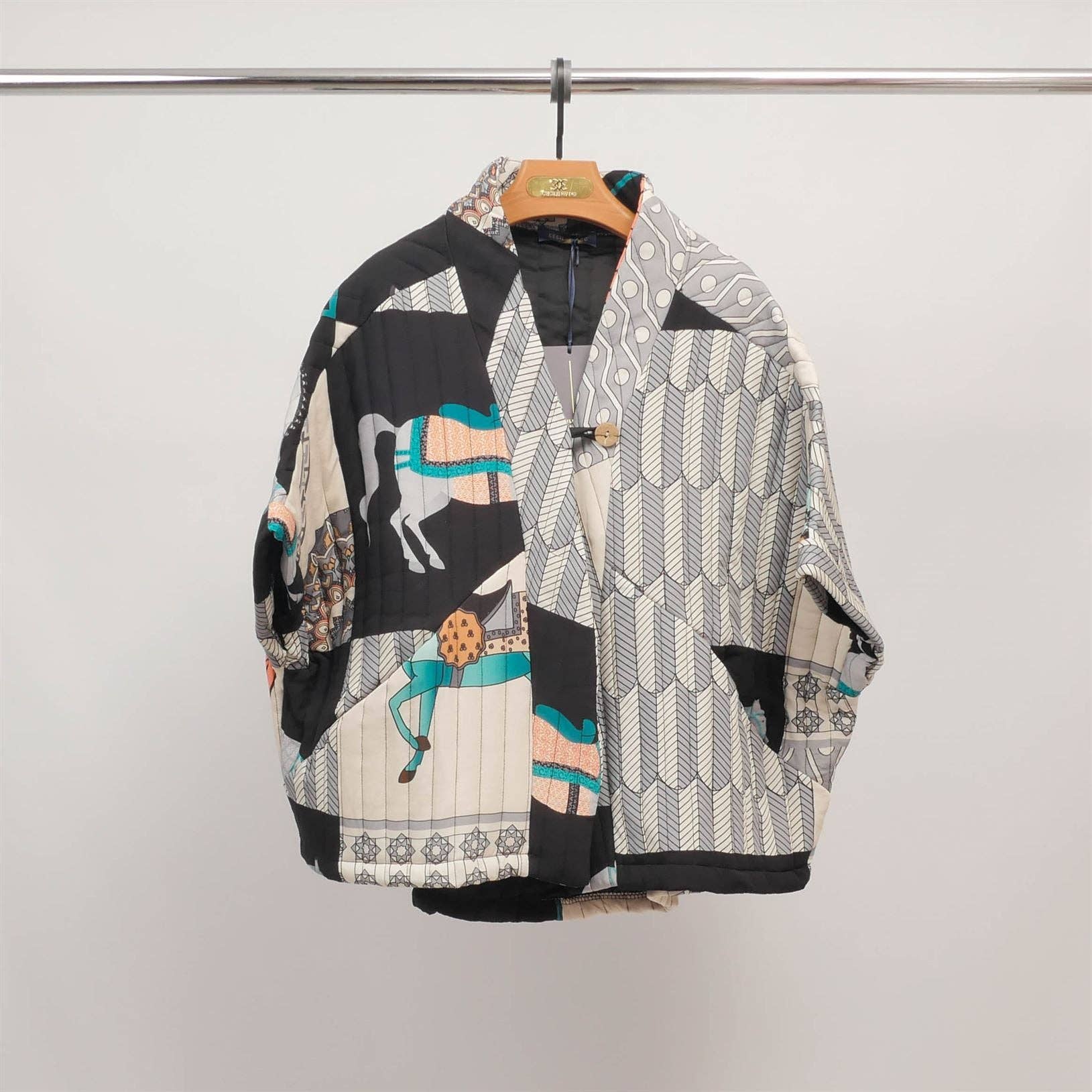 Giacca kimono trapuntata stampata