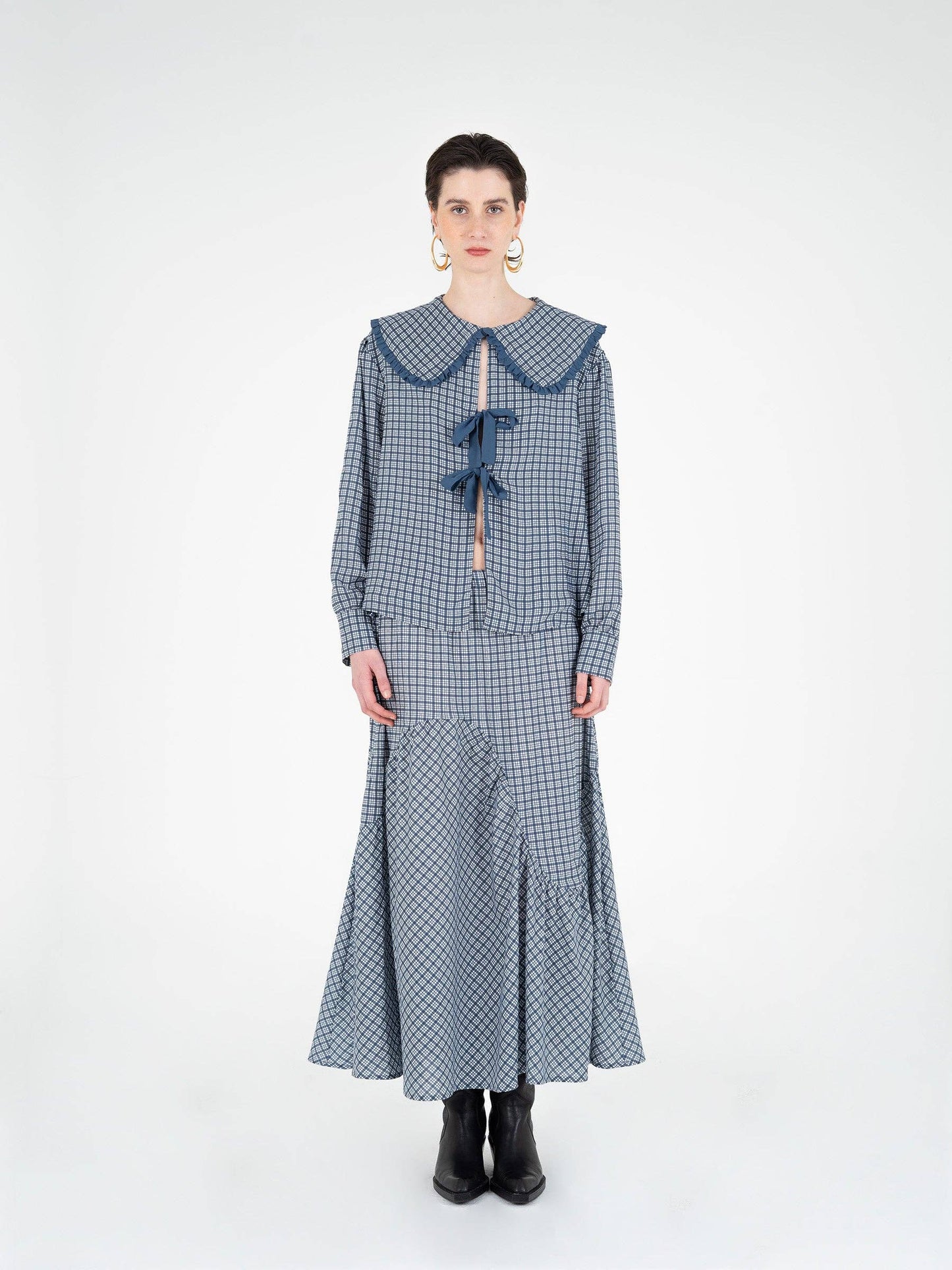 Gonna maxi tartan Nocturne a vita bassa