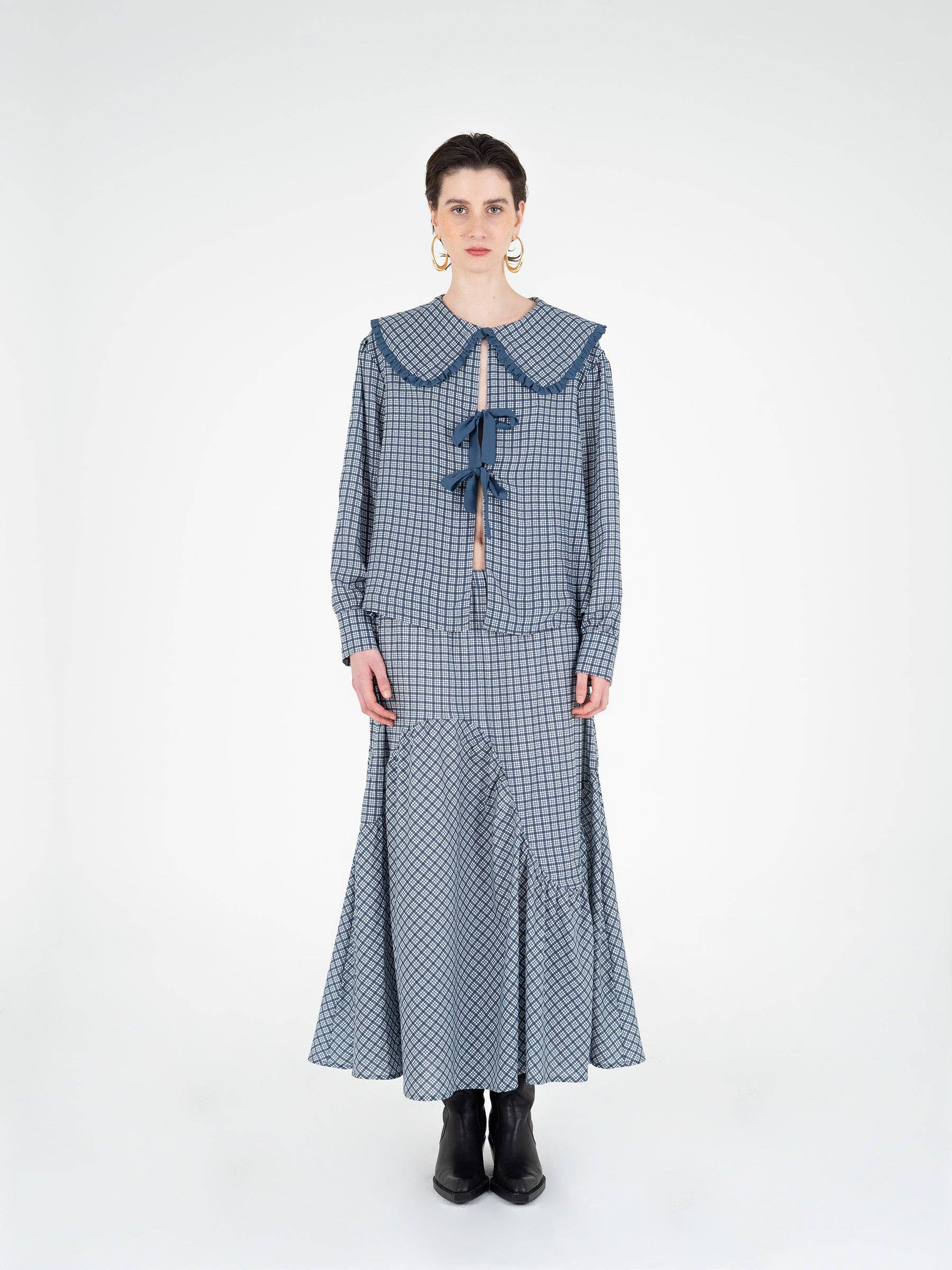 Gonna maxi tartan Nocturne a vita bassa