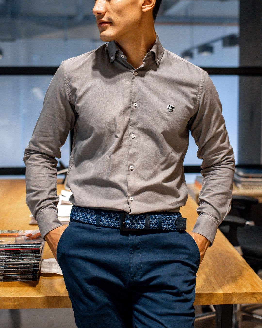 Camicia Oxford grigia antimacchia