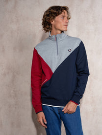 Felpa uomo color block con mezza zip