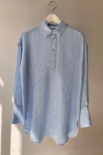 Tunica melange azzurro chiaro con colletto a camicia