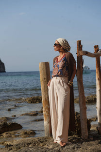 Pantaloni palazzo in lino e rayon