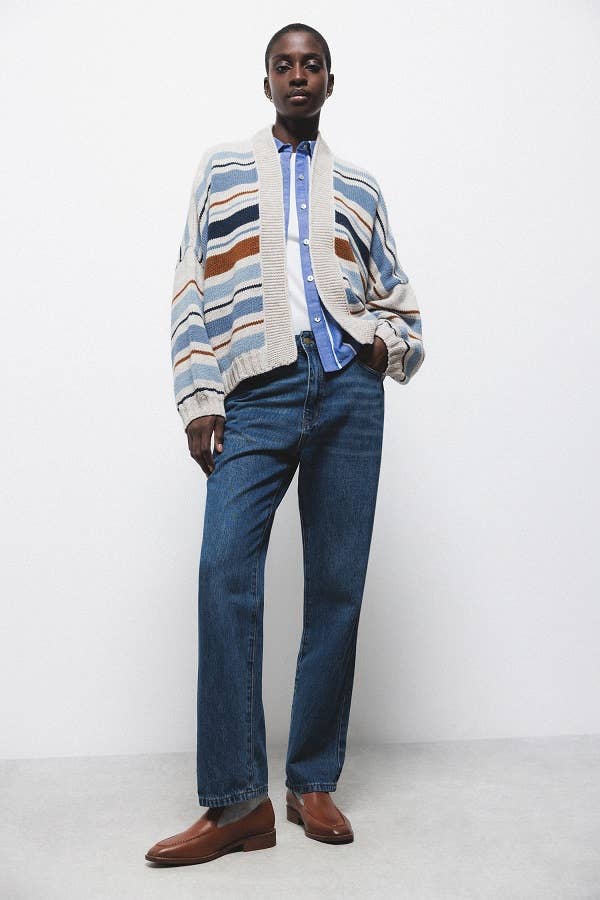 Cardigan a righe con maniche a palloncino