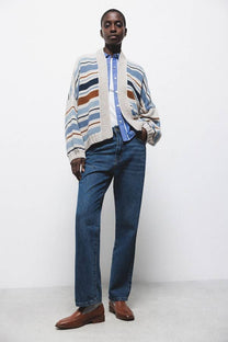 Cardigan a righe con maniche a palloncino