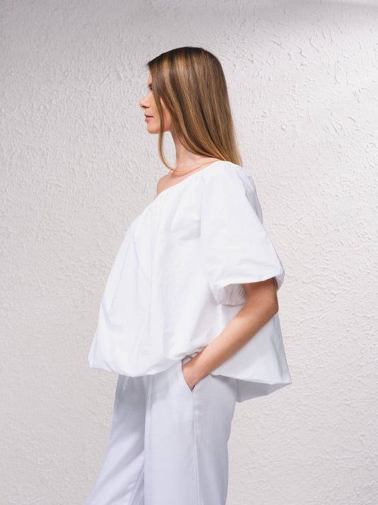 Blusa asimmetrica in popeline di cotone