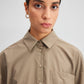 Camicia oversize in popeline misto cotone beige