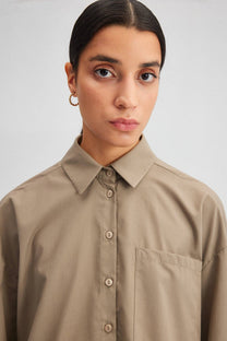 Camicia oversize in popeline misto cotone beige