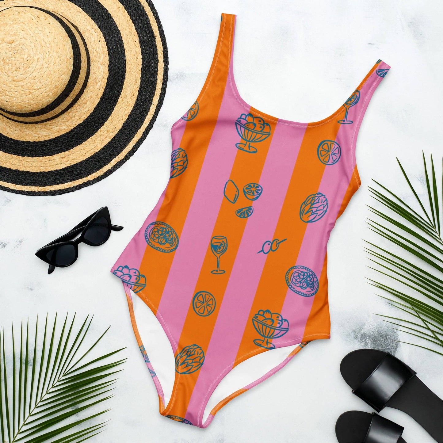 Costume intero Positano a righe multicolor