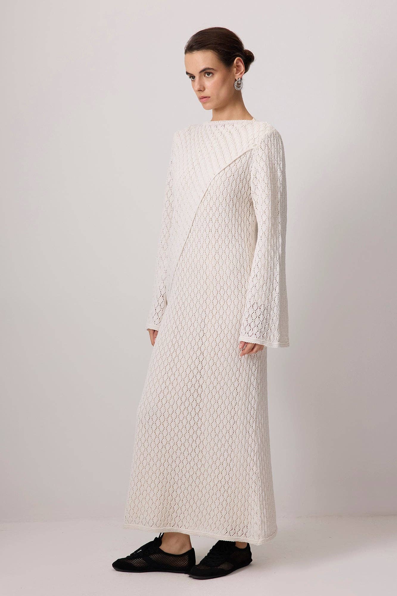 Abito maxi in cotone ricamato avorio