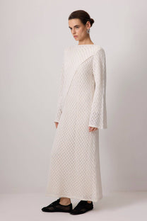 Abito maxi in cotone ricamato avorio