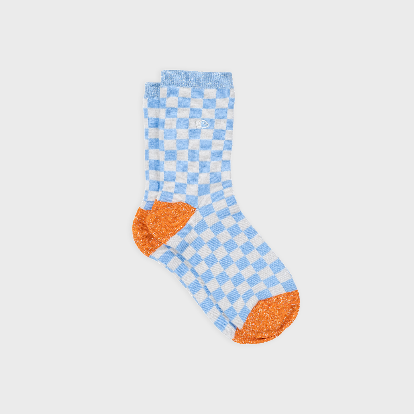 Calzini a quadri in cotone pettinato azzurro e beige
