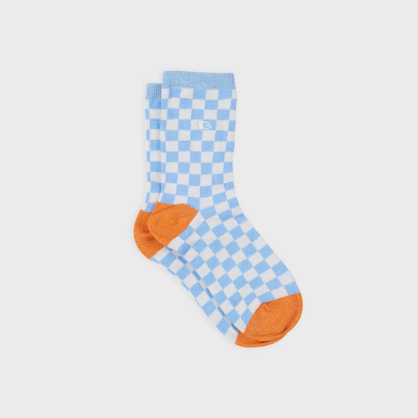 Calzini a quadri in cotone pettinato azzurro e beige