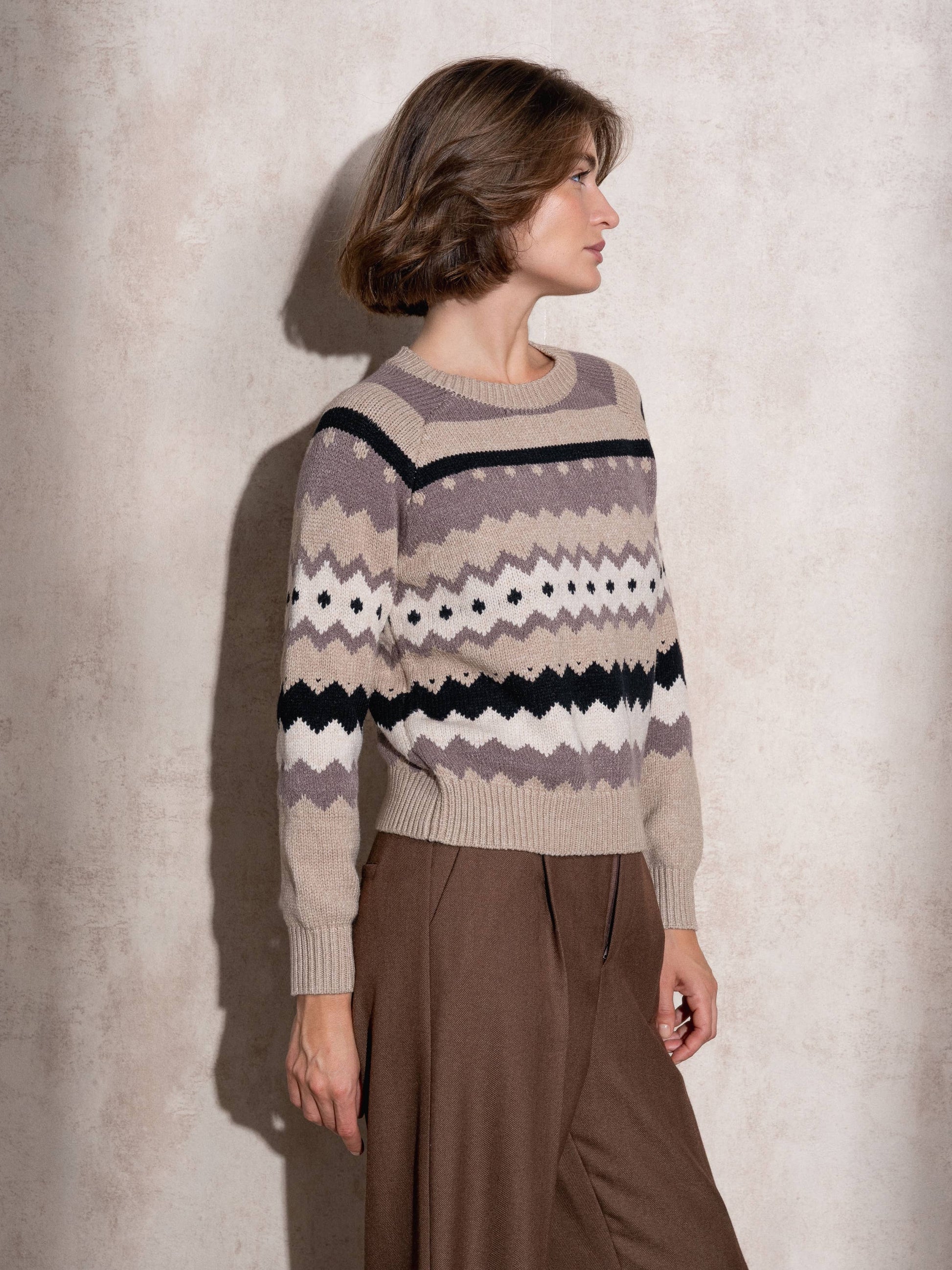 Maglione jacquard a righe multicolor