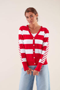 Cardigan in maglia di cotone a righe