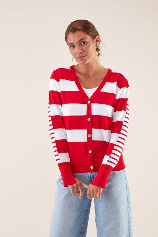 Cardigan in maglia di cotone a righe
