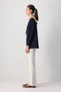 Tunica bicolor con maxi colletto in misto cotone