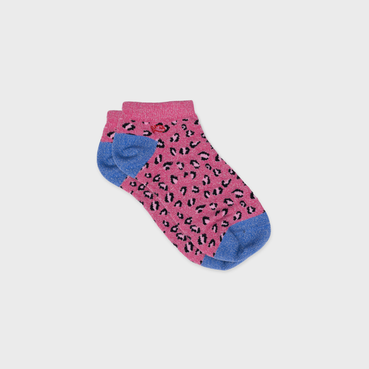 Calzini bassi glitterati leopardati in cotone pettinato rosa e blu