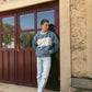 Felpa girocollo old school bicolor blu e beige