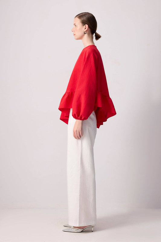 Blusa plissettata in cupro rossa