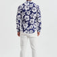 Camicia stretch a fantasia floreale blu