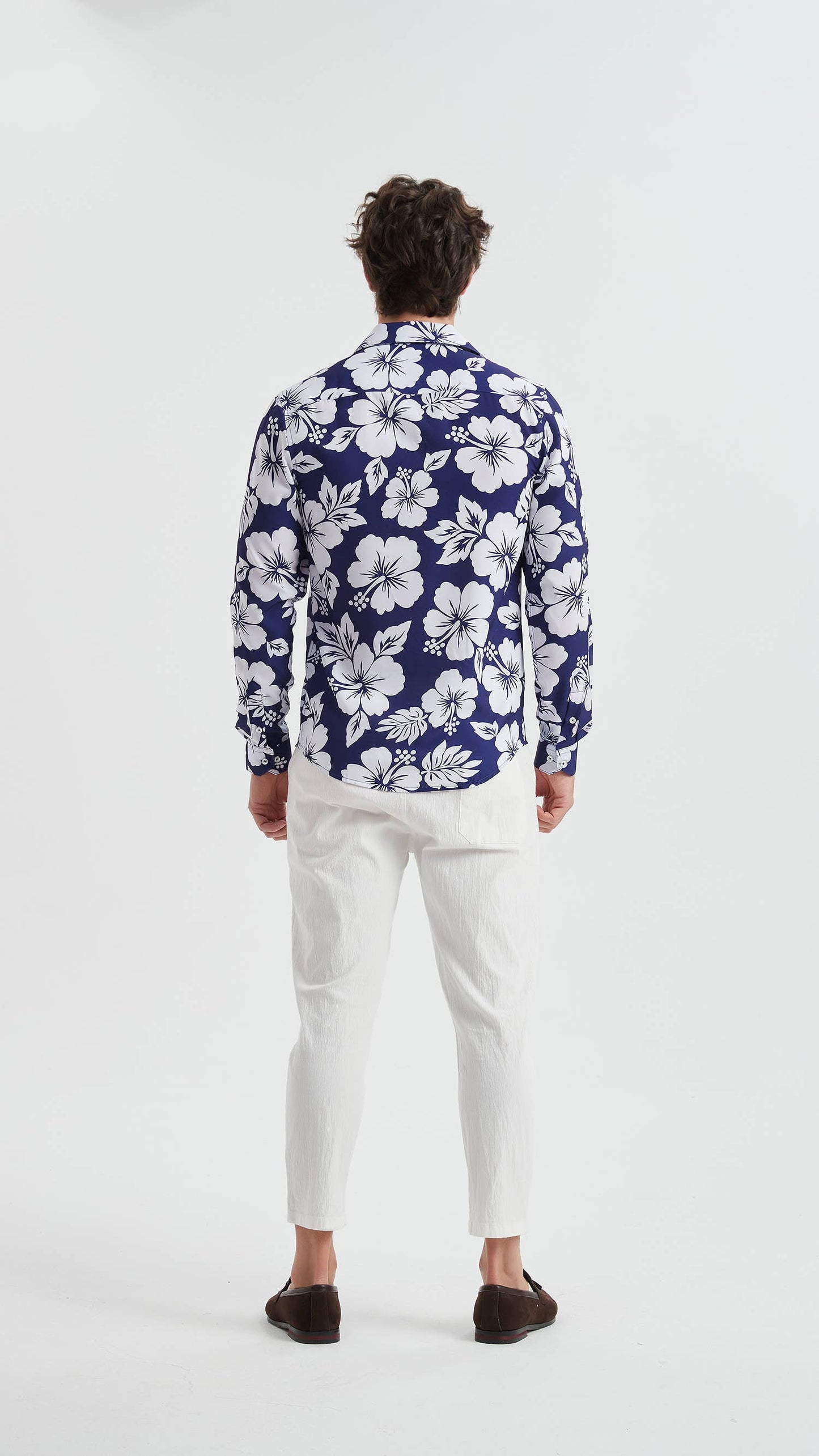 Camicia stretch a fantasia floreale blu