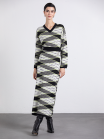 Gonna lunga in maglia a fantasia geometrica