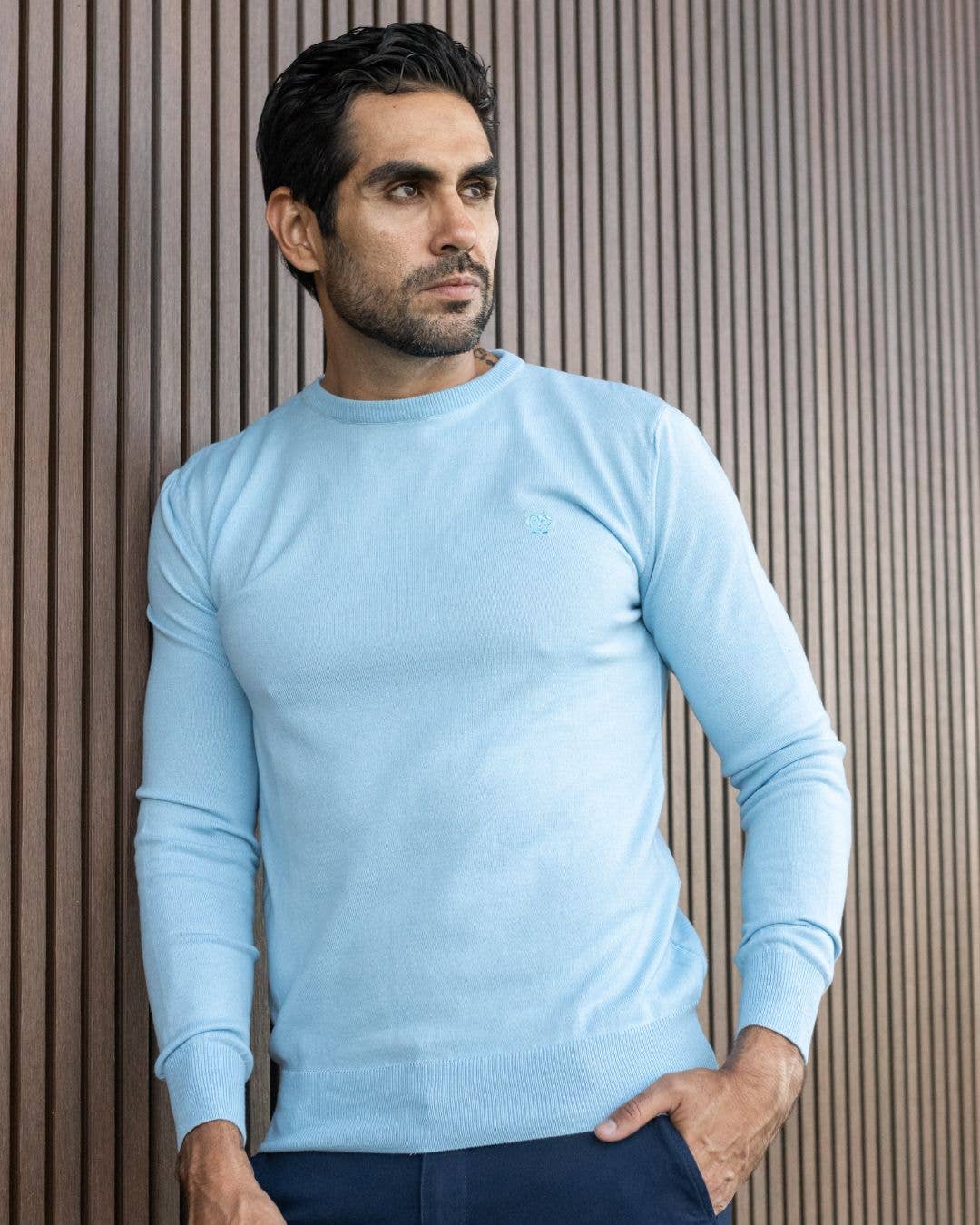 Maglione girocollo in cotone Pima Blue Sky