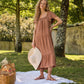 Abito midi in lino e rayon con scollo quadrato