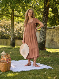 Abito midi in lino e rayon con scollo quadrato