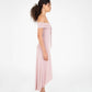 Abito lungo rosa off-shoulder elasticizzato