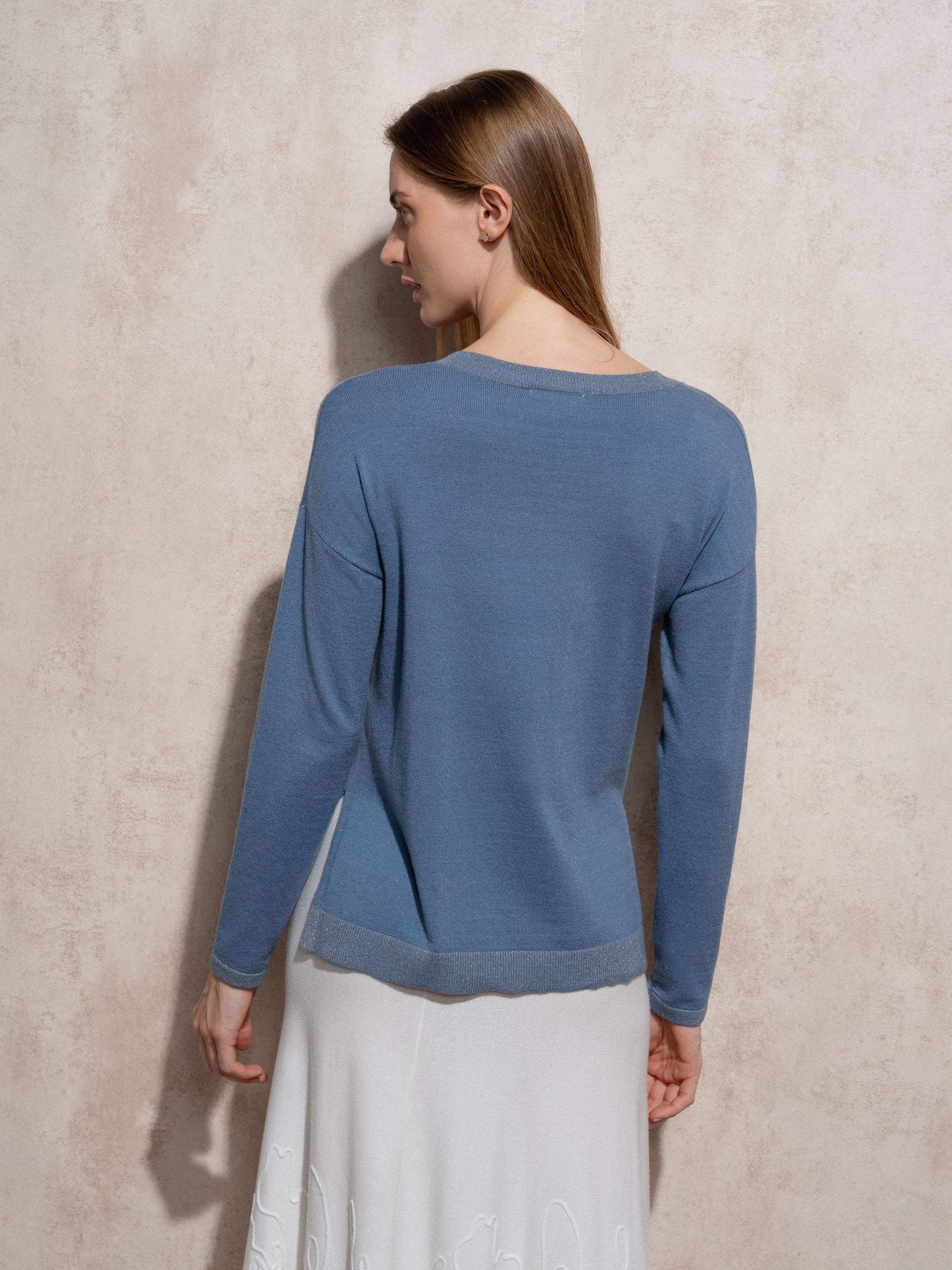 Maglione in maglia lurex con scollo a V