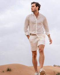 Camicia in lino riciclato avorio da uomo