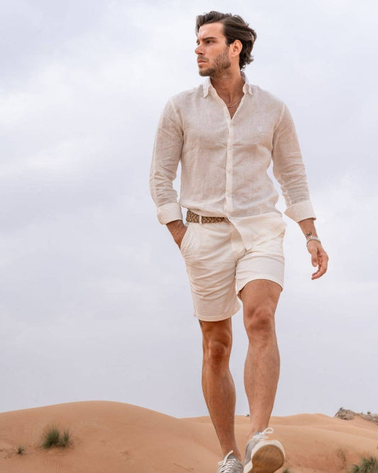 Camicia in lino riciclato avorio da uomo