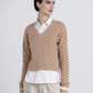 Maglione jacquard con scollo a V in lana e cashmere