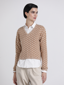 Maglione jacquard con scollo a V in lana e cashmere