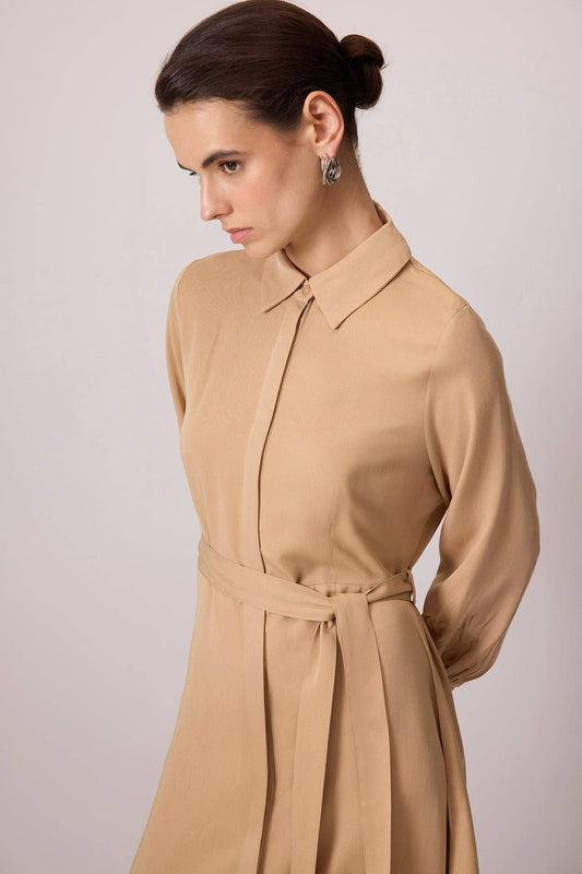 Abito chemisier lungo in Tencel con cintura