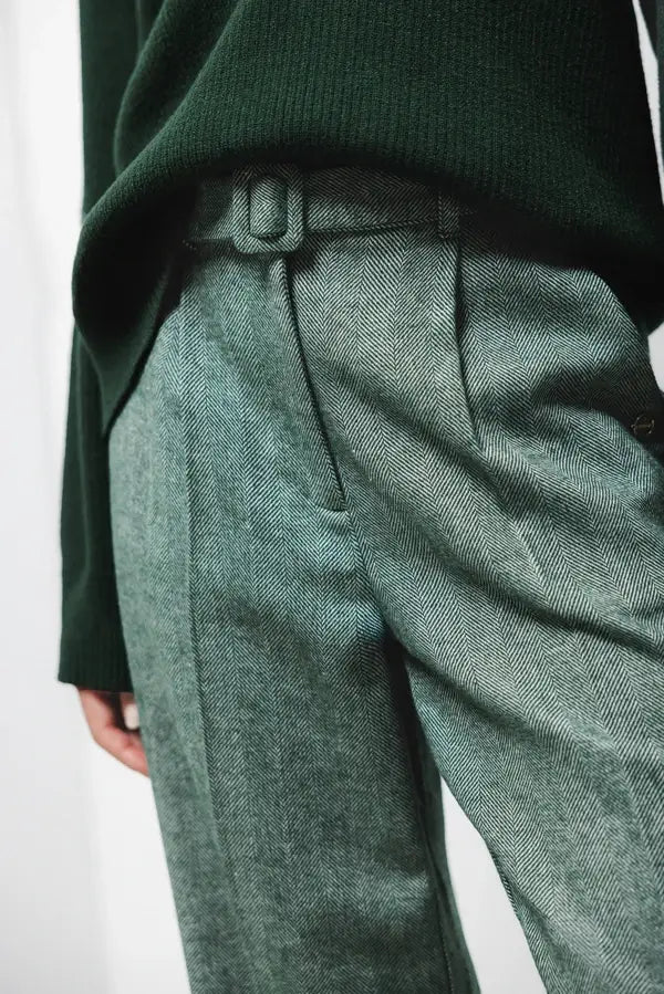 Pantaloni a spina di pesce con cintura